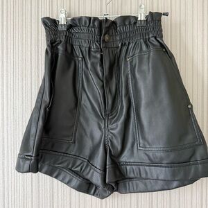 Zara Black High-Waist Faux Leather Paperbag Shorts